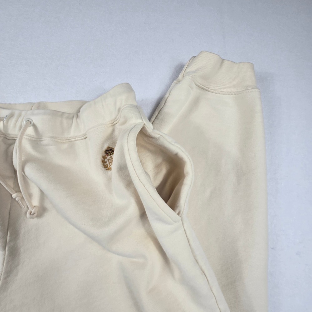 Lauren Ralph Sweatpants Womens Medium Cream joggers Cotton Crest Logo (B4) - Picture 7 of 13